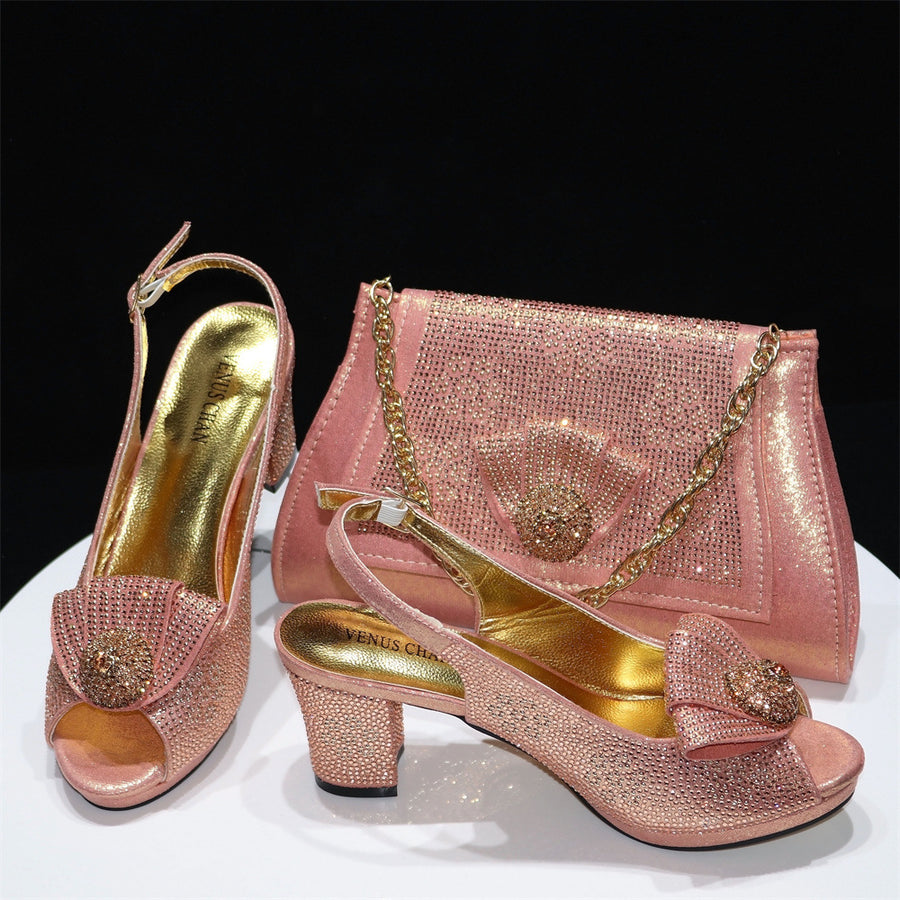 Elegant Rhinestone Shoes with Matching HandBag