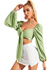 Ultra Short Lace Up Slim Fit Puff Sleeve Long Sleeve Top