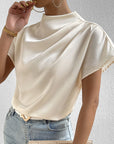 European And American Round Neck Solid Color Temperament Folding Loose Women's Tops