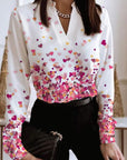 Women's Casual Long-sleeved V-neck Heart Printing Shirt