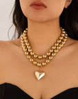 Ornament Pearl Heart Clavicle Chain Beaded Heart-shaped