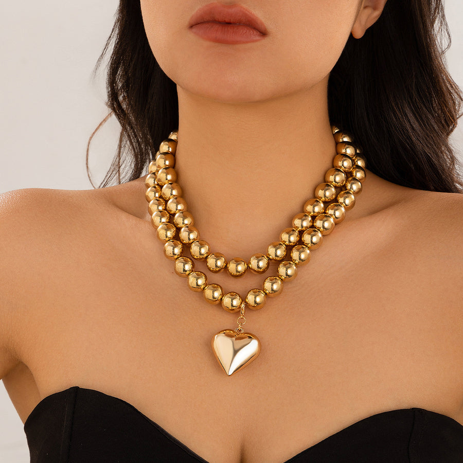 Ornament Pearl Heart Clavicle Chain Beaded Heart-shaped