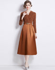 V-neck Waist-controlled Lace-up Large Swing Dress