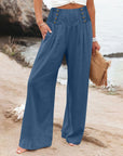 Casual Elastic High Waist Women's Cotton Linen Wide Leg Pants