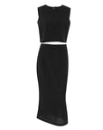 Women's Commuter Black Cotton Linen Vest Fishtail Skirt Two-piece Set