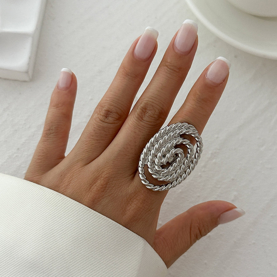 Alloy Winding Geometric Corrugated Pearl Ring