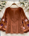 Machine Embroidery Loose Slimming Temperament Western Style Top