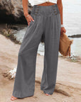 Casual Elastic High Waist Women's Cotton Linen Wide Leg Pants