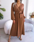 Temperament Dress Bohemian Ethnic Style Cross V-neck Pleated Skirt