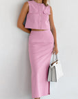 Slim Fit Sleeveless Top Straight Skirt Suit