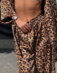 Fashion Leopard-print Long-sleeved Shirt Trousers Two-piece Set