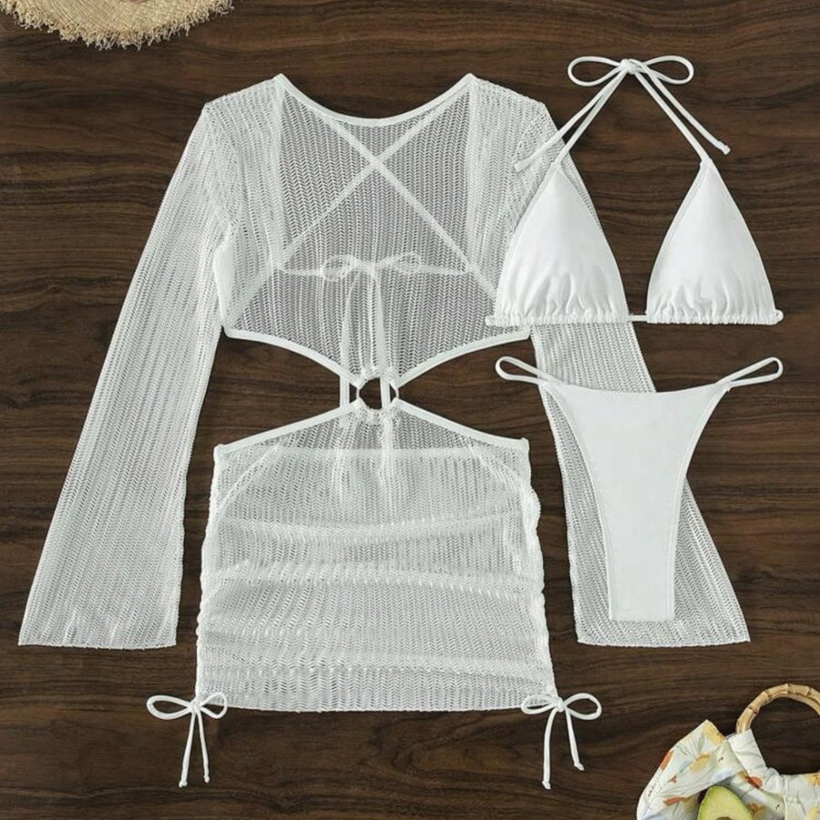 Mesh Hollow Drawstring Tied Swimsuit