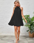 Sleeveless Stand-up Collar Bowknot Lace-up Temperament Dress Women