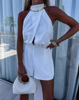 Half Turtleneck Sleeveless One-piece Shorts High Waist Straight Jumpsuit