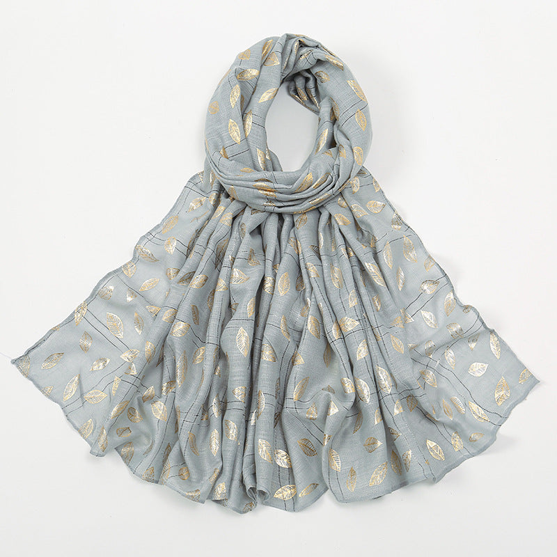 Leaves Bronzing Cotton And Linen Feel Scarf Thin