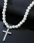 Retro Easy Matching Imitation Pearl Diamond Cross Men's Pendant Necklace