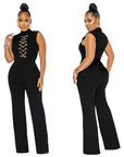 Women's Fashion Solid Color Sleeveless Stand Collar Round Neck Jumpsuit