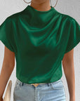 European And American Round Neck Solid Color Temperament Folding Loose Women's Tops