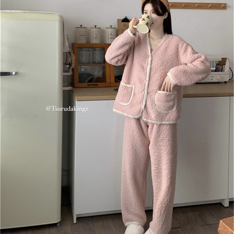 Coral Velvet V-neck Homewear Suit Women