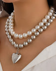 Ornament Pearl Heart Clavicle Chain Beaded Heart-shaped