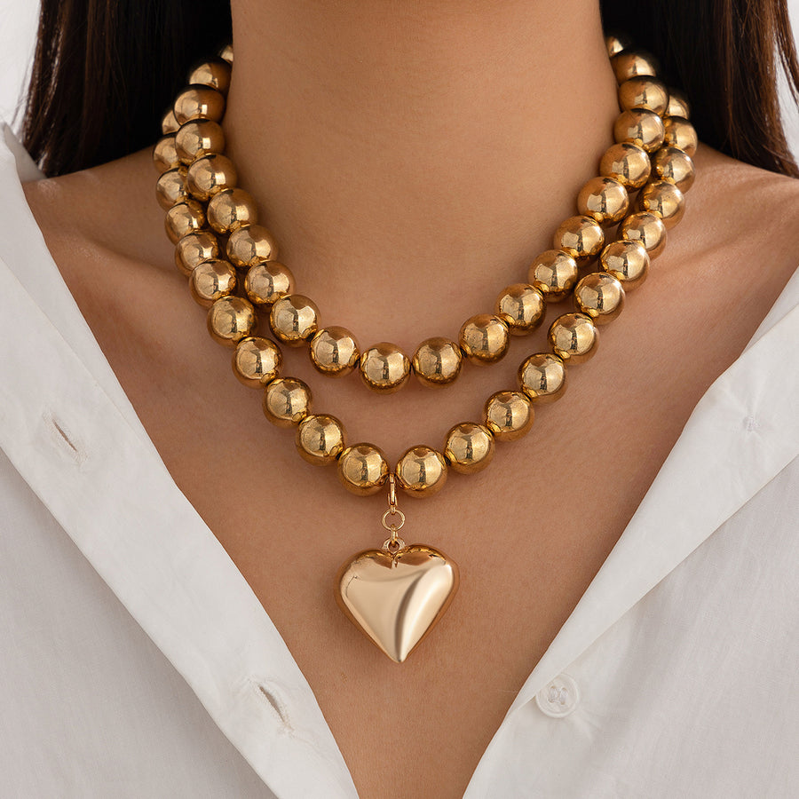 Ornament Pearl Heart Clavicle Chain Beaded Heart-shaped