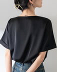 French Sexy V-neck Short-sleeved Shirt Women's Design Niche Temperament Drape Chiffon Shirt