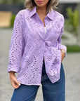 Women's Solid Color Loose Embroidered Hollow Shirt Top