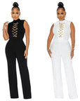 Women's Fashion Solid Color Sleeveless Stand Collar Round Neck Jumpsuit