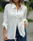 Women's Solid Color Loose Embroidered Hollow Shirt Top