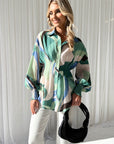 Casual Loose-fitting V-neck Long Sleeves Printed Shirt