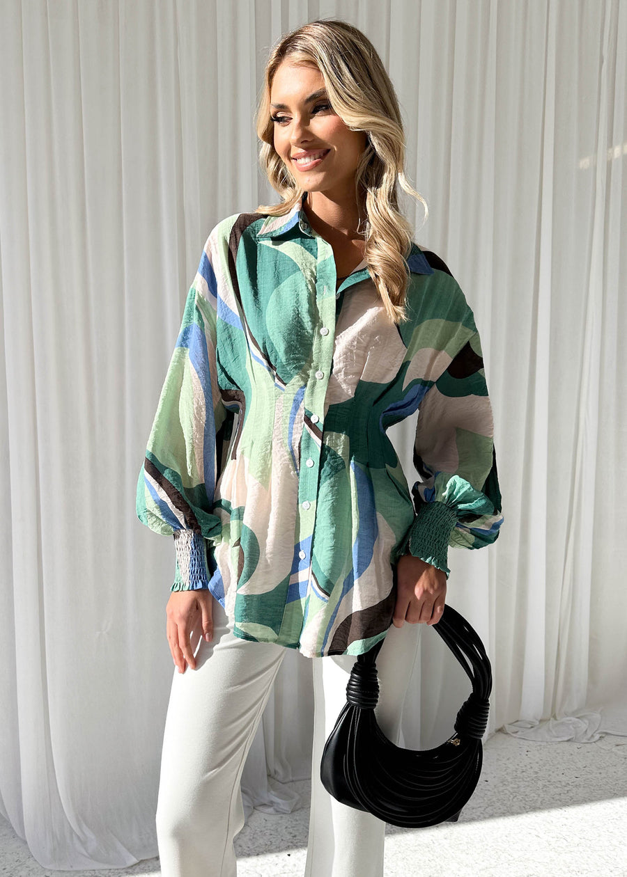 Casual Loose-fitting V-neck Long Sleeves Printed Shirt