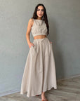 Ladies New Ramie Vest Long Skirt Casual Khaki Suit