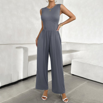 Temperament Pure Color Slim Sleeveless Jumpsuit