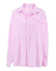 Women's Preppy Style Sweet Pink Striped Loose Outer Cotton Shirt