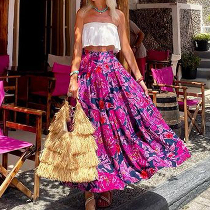 Fashionable Printed Bohemian Waist Midi Skirt