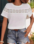 Women's Fashion Casual Rose Embroidery Lace Solid Color Crew Neck T-shirt Top