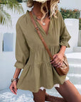 Women's Loose V-neck Pleated Short Top