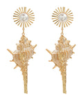 Conch Earrings European And American Exaggerated Alloy Inlaid Pearl SUNFLOWER Bohemian Style Ornament