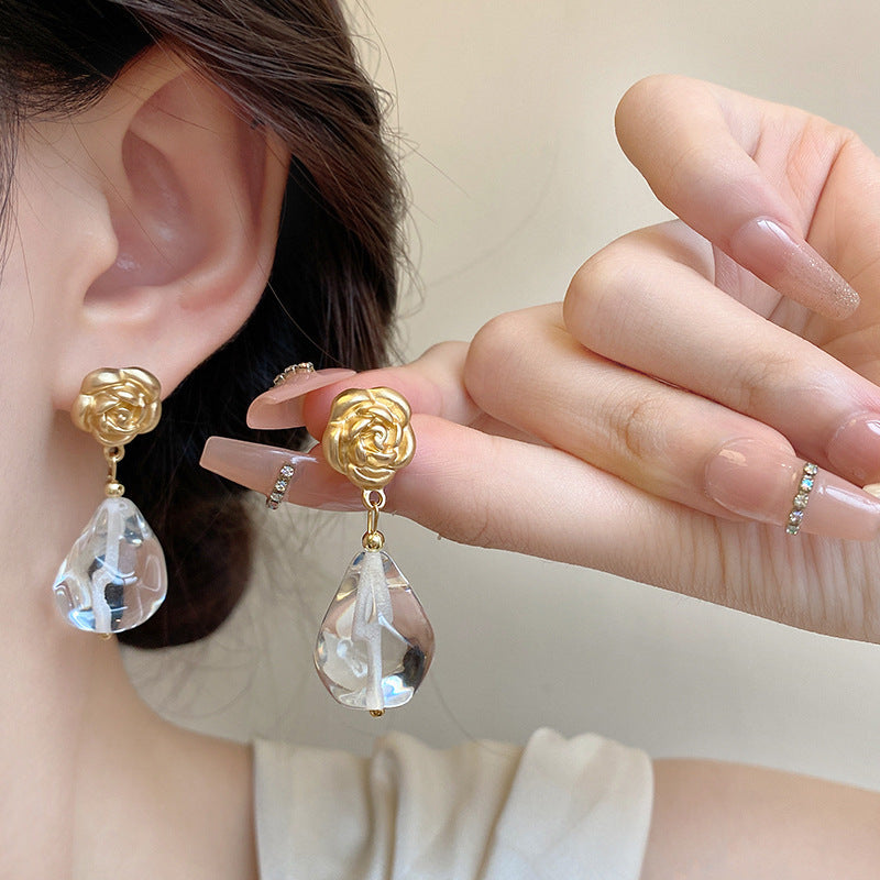 Water Drop Resin Niche Retro Stud Earrings Female