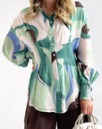 Casual Loose-fitting V-neck Long Sleeves Printed Shirt