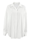 Women's White Cotton Jacquard Lapel Loose Casual Shirt