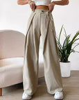 Women's High Waist Drawstring Patchwork Wide-leg Pants Casual Straight Pants