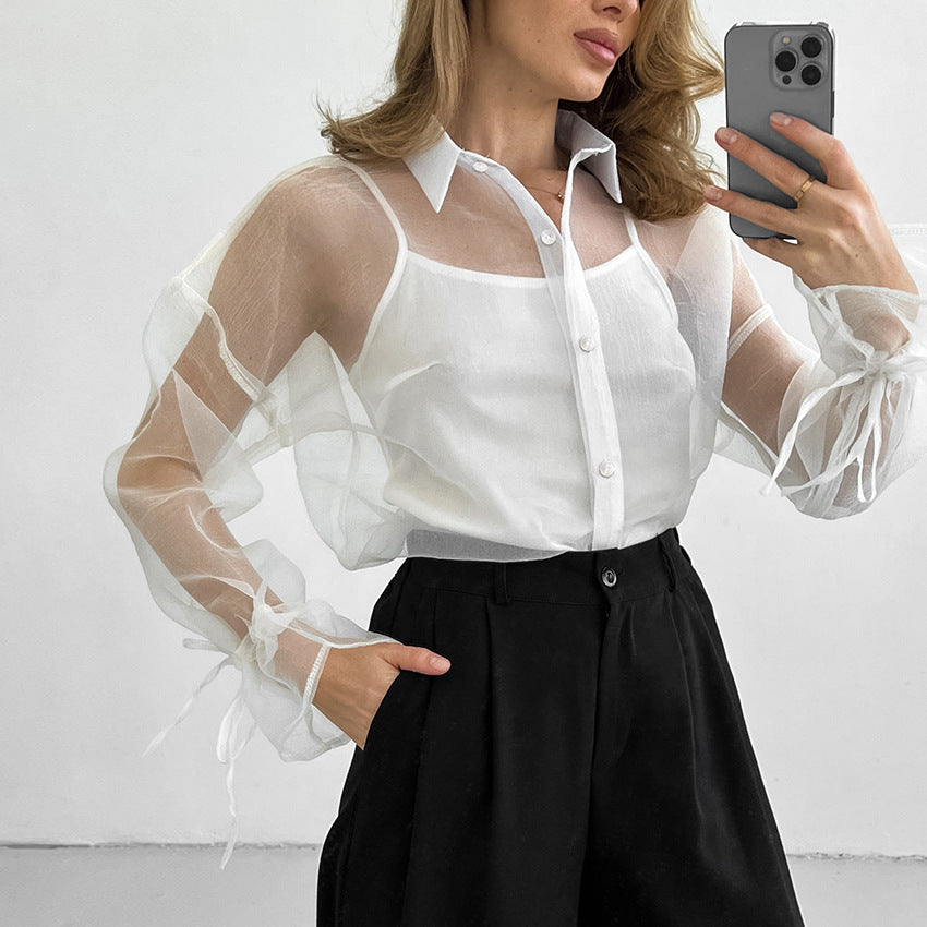 Women's Organza High-grade Outer Wear Mid-length Transparent Shirt