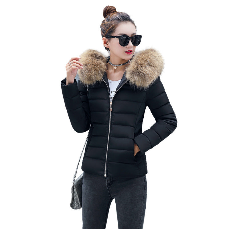 Women's Cotton-padded Coat Plus Size Short Fur Collar Slim Quilted Coat