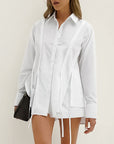 Women's Design Lace-up Cotton Shirt Shorts Suit