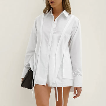 Women's Design Lace-up Cotton Shirt Shorts Suit