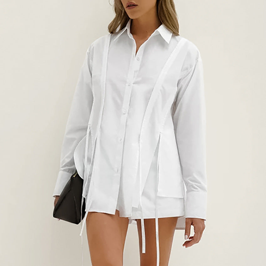 Women's Design Lace-up Cotton Shirt Shorts Suit