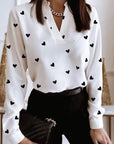 Women's Casual Long-sleeved V-neck Heart Printing Shirt