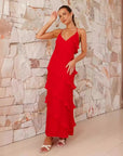 European And American Multi-layer Wooden Ear Backless Halter Long Dress