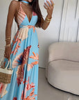 Women's Clothing Halter Lace-up Marine Life Print Dress